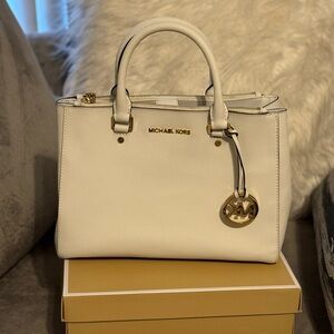 Michael Kors Cream Satchel with Gold Accents